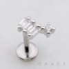 TRIPLE CZ BAGUETTE THREADLESS (PUSH IN) 316L SURGICAL STEEL LABRET SET